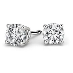 🆕 16k White Gold Round Cut Cubic Zirconia Stud Earrings CZ
